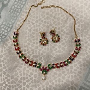 Multi-colored necklace and earrings set